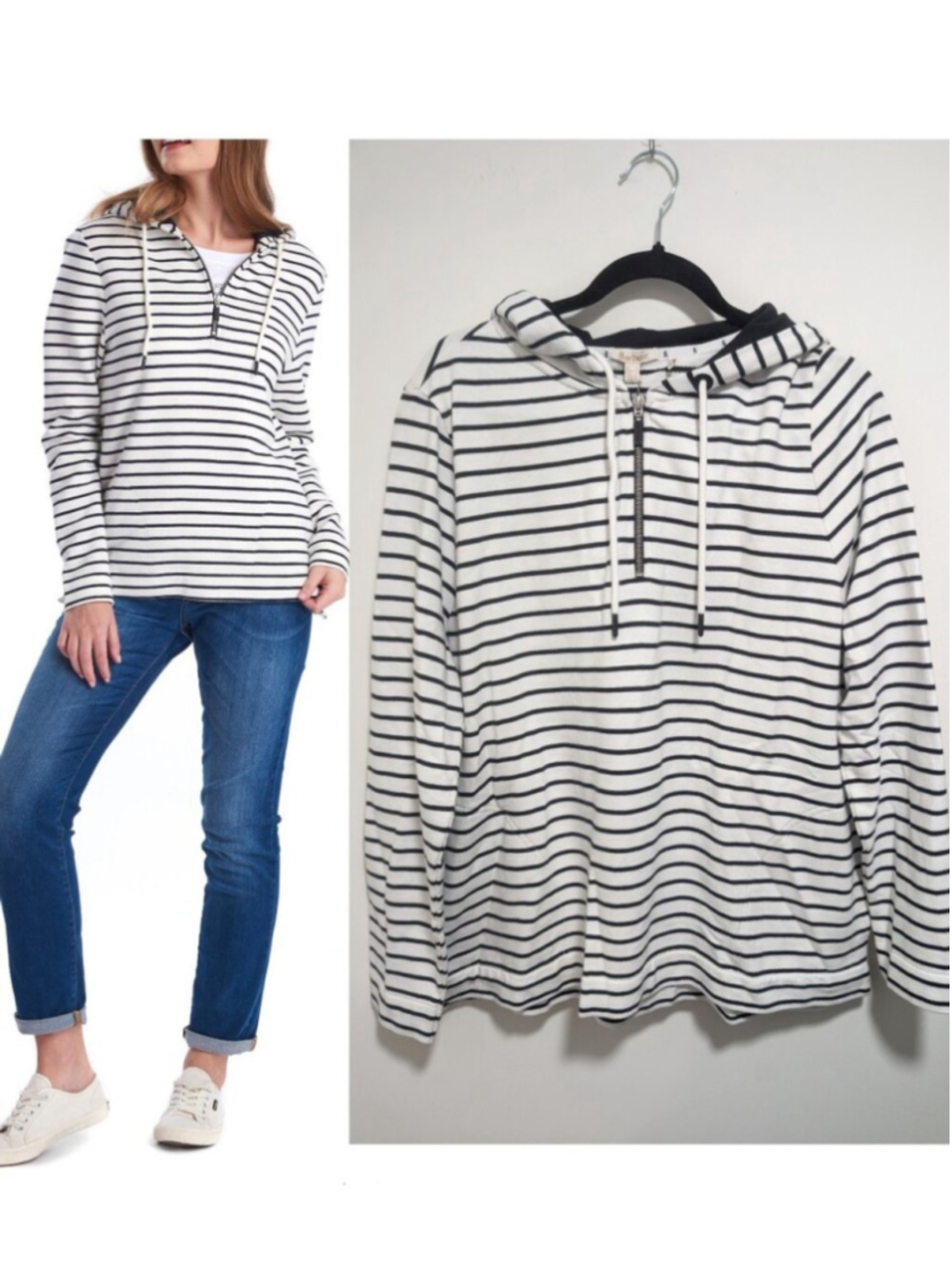 Barbour | Seaboard Striped Quarter-Zip Hoodie In White Navy